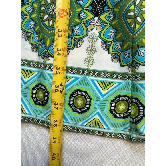 Maggy London Womens Geo Midi Shift Dress Size 12 Green Blue 3/4 Sleeve Work Boho - Picture 7 of 12